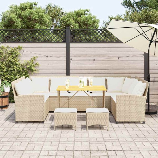 vidaXL 4-tlg. Garten-Sofagarnitur mit Kissen Beige Poly Rattan