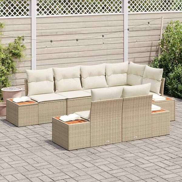 vidaXL Gartensofa-set mit Kissen 7 pcs Beige und Creme Polyrattan