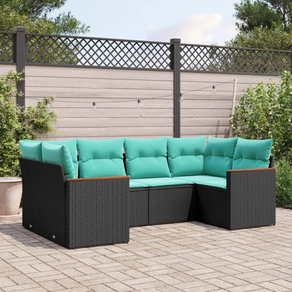 vidaXL 6-teiliges Gartensofa-Set mit Kissen, schwarzes Polyrattan