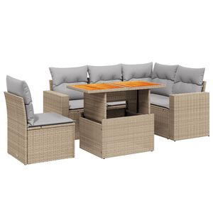 vidaXL 6-tlg. Garten-Sofagarnitur mit Kissen Beige Poly Rattan