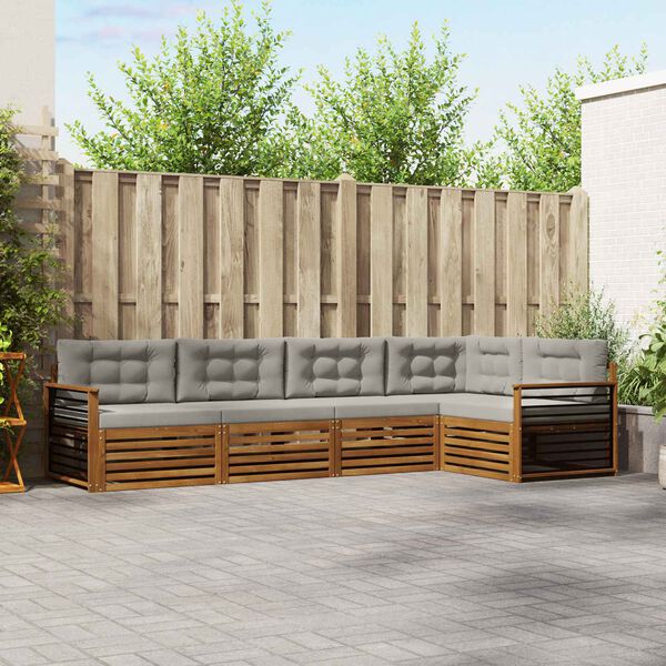 vidaXL Outdoor-Sofagarnitur mit Kissen 5 pcs Nat&uuml;rlich und Hellgrau