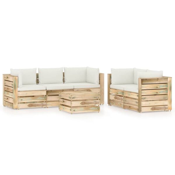 vidaXL 6-tlg. Garten-Lounge-Set mit Kissen Gr&uuml;n Impr&auml;gniertes Holz