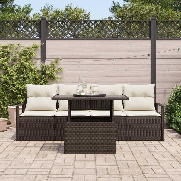 vidaXL Garten-Sofa-Set mit Speicher 5 pcs Braun Poly Rattan