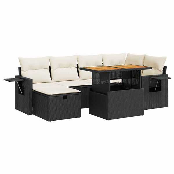 vidaXL 8-tlg. Garten-Sofagarnitur mit Kissen Schwarz Poly Rattan