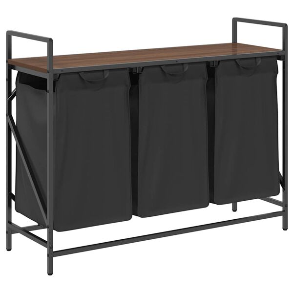 vidaXL W&auml;schekorb 3 F&auml;cher mit Ablage Braun Eichen-Optik