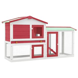 vidaXL Gro&szlig;er Kaninchenstall Rot und Wei&szlig; 145x45x84 cm Holz