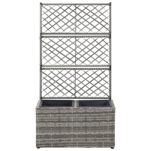 vidaXL Hochbeet mit Rankgitter 2 Töpfe 58×30×107cm Poly Rattan Grau