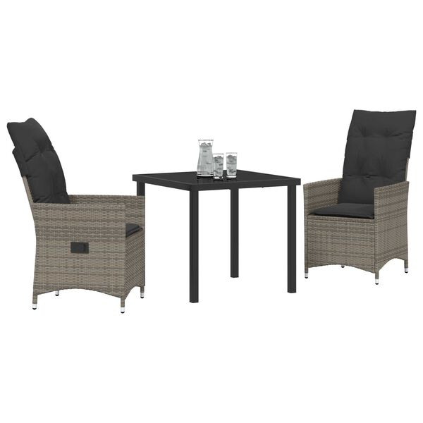 vidaXL Garten Essgruppe mit Kissen 3 pcs Grau Poly-Rattan