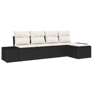 vidaXL Garten-Sofa-Set mit Kissen 5 pcs Schwarz und Creme Poly-Rattan