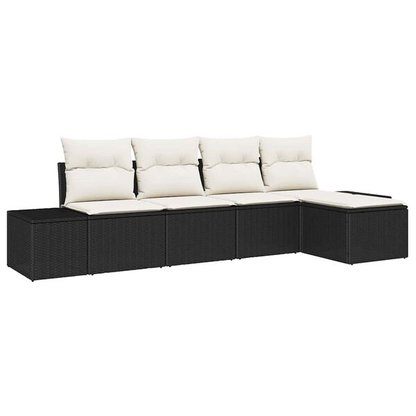 vidaXL Garten-Sofa-Set mit Kissen 5 pcs Schwarz und Creme Poly-Rattan