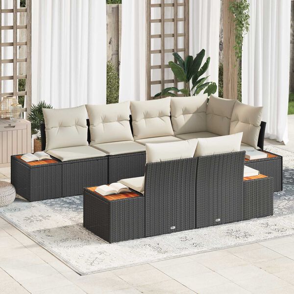 vidaXL Gartensofa-set mit Kissen 7 pcs Schwarz und Creme Polyrattan