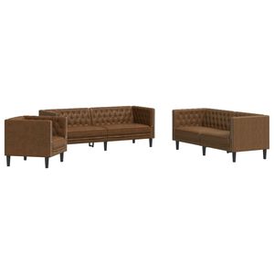 vidaXL 3-tlg. Chesterfield-Sofa-Set Braun Kunstleder