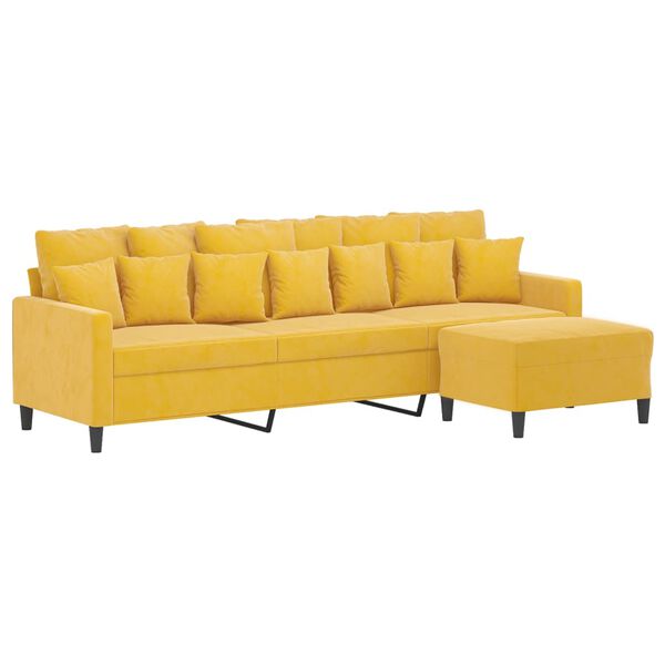 vidaXL 3-Sitzer-Sofa mit Hocker Hellgelb 210 cm Samt
