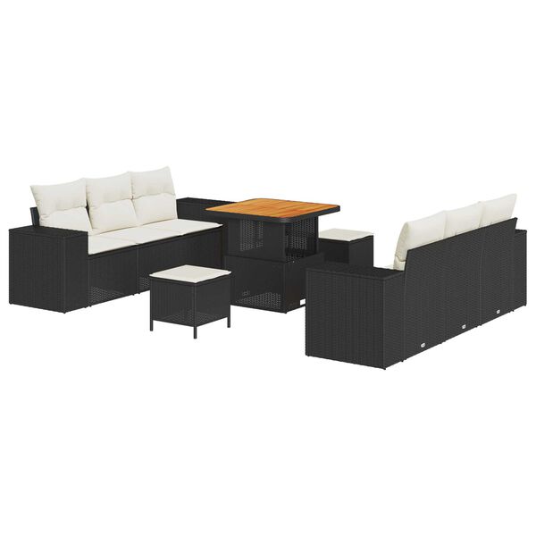 vidaXL Gartensofa-set mit Kissen 9 pcs Schwarz Poly Rattan