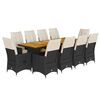 vidaXL 11-tlg. Garten-Bistro-Set mit Kissen Schwarz Poly Rattan
