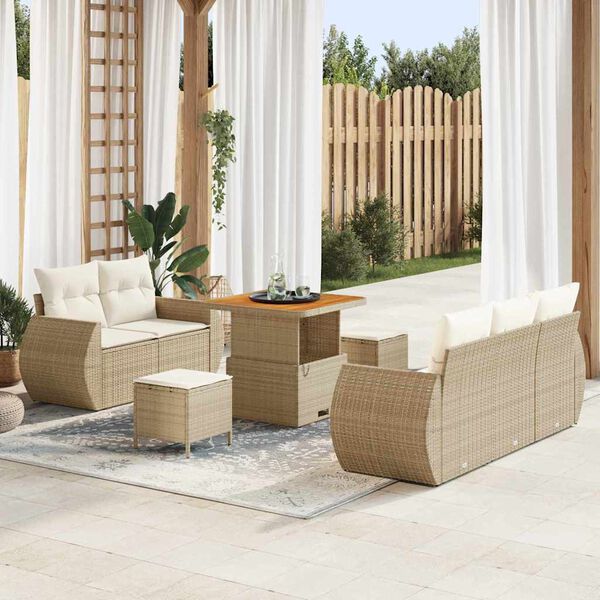 vidaXL Gartensofa-set mit Kissen 8 pcs Beige und Creme Poly-Rattan