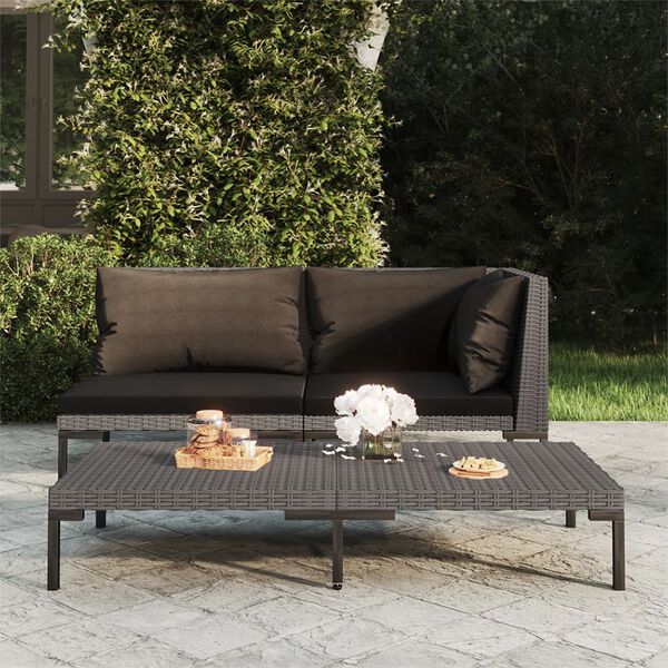 vidaXL Garten-Couchtisch Dunkelgrau Halbrundes Poly Rattan