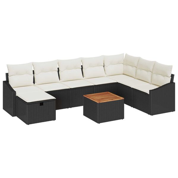 vidaXL Garten-Sofa-Set mit Kissen 9 pcs Schwarz Poly Rattan