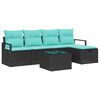 vidaXL Sofa Set 6 Stk. 5-Sitzanzahl Schwarz und T&uuml;rkis Poly-Rattan