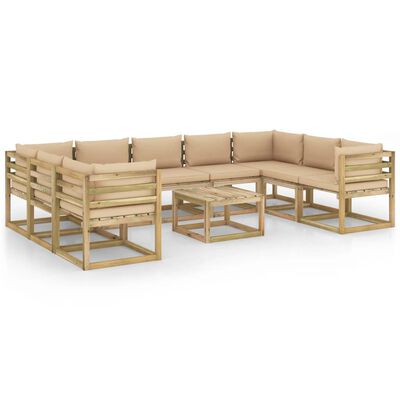 vidaXL 10-tlg. Garten-Lounge-Set mit Kissen Imprägniertes Holz
