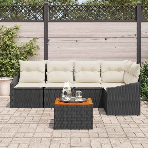vidaXL Gartensofa-set mit Kissen 6 pcs Schwarz Poly-Rattan