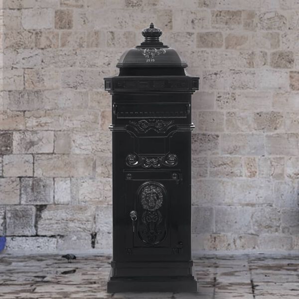 vidaXL S&auml;ulenbriefkasten Aluminium Vintage-Stil Rostfrei Schwarz