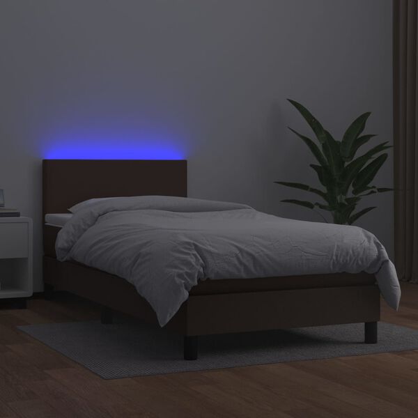 vidaXL Boxspringbett mit Matratze & LED Braun 90x200 cm Kunstleder