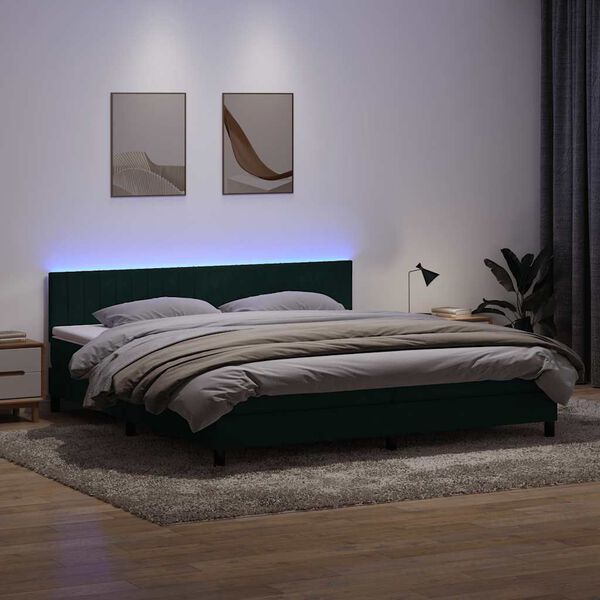 vidaXL Boxspringbett mit Matratze & LED Dunkelgr&uuml;n 200x210 cm Samt