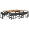 vidaXL 13-tlg. Garten-Essgruppe mit Kissen Schwarz Poly Rattan