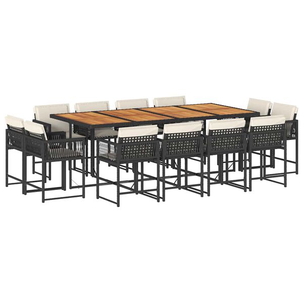 vidaXL 13-tlg. Garten-Essgruppe mit Kissen Schwarz Poly Rattan