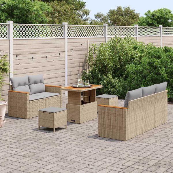 vidaXL Garten-Sofa-Set mit Kissen mit Speicher Beige Poly Rattan
