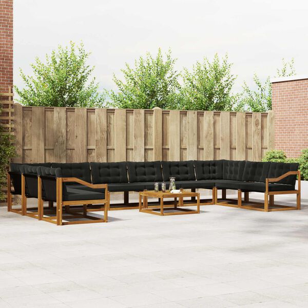 vidaXL Outdoor-Sofagarnitur mit Kissen 11 pcs Nat&uuml;rlich und Schwarz