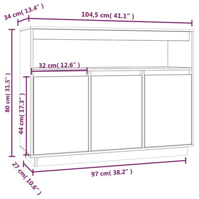 vidaXL Sideboard Grau 104,5x34x80 cm Massivholz Kiefer