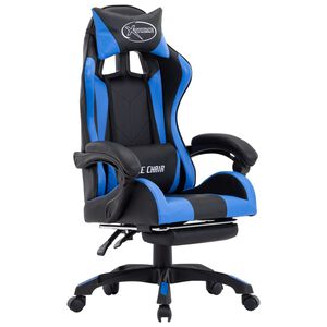 vidaXL Gaming-Stuhl mit Fu&szlig;st&uuml;tze Blau und Schwarz Kunstleder