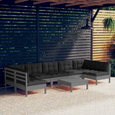 vidaXL 8-tlg. Garten-Lounge-Set mit Kissen Grau Kiefer Massivholz