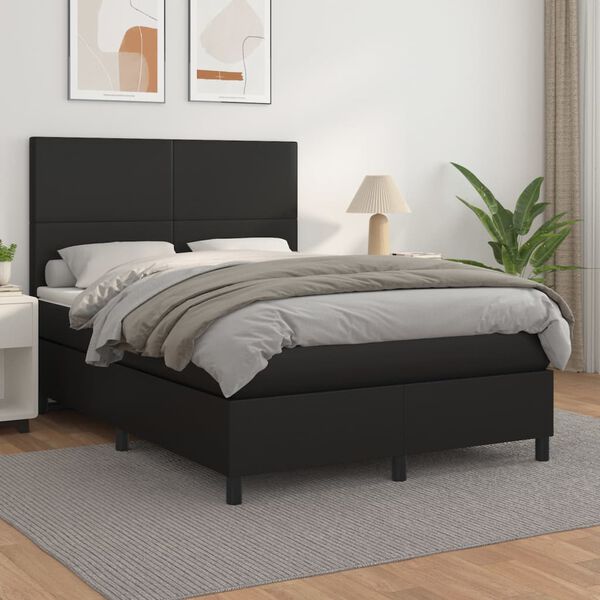 vidaXL Boxspringbett mit Matratze Schwarz 140x200 cm Kunstleder