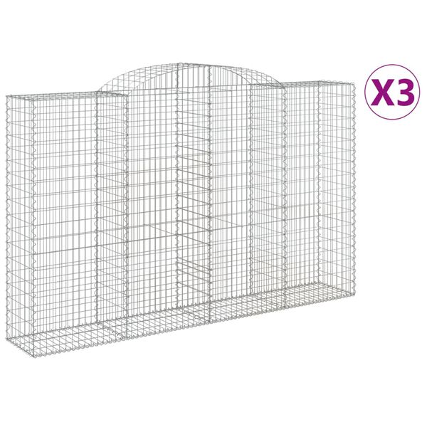 vidaXL Gabionen mit Hochbogen 3 Stk. 300x50x180/200cm Verzinktes Eisen