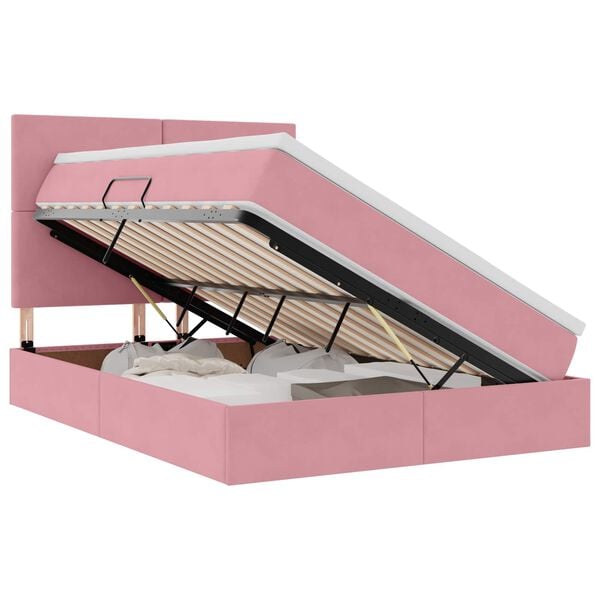 vidaXL Bett mit Stauraum und LED mit Matratze Rosa 140 x 200 cm Samt