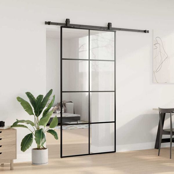 vidaXL Schiebet&uuml;r mit Beschlag Schwarz 102,5x205 cm ESG-Glas