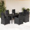 vidaXL 7-tlg. Garten-Essgruppe mit Kissen Schwarz Poly Rattan