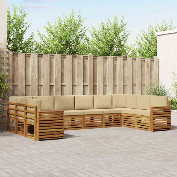 vidaXL Ecksofa Set mit Kissen 10 pcs Natur und Beige Massivholz Akazie