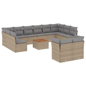 vidaXL 13-tlg. Garten-Sofagarnitur mit Kissen Beige-Mix Poly Rattan