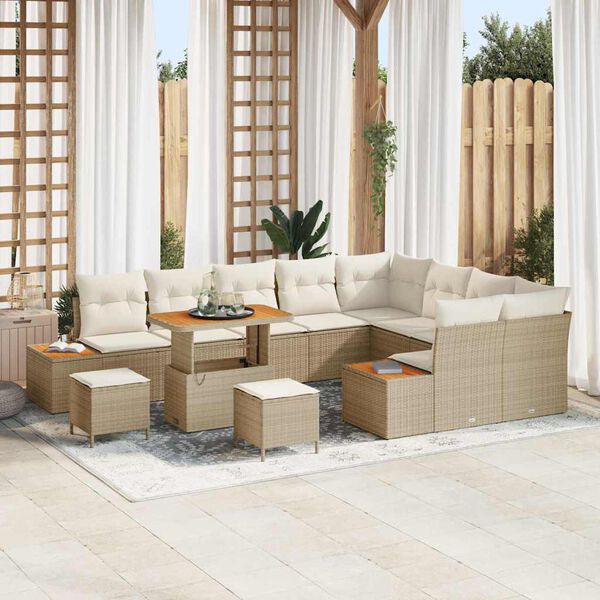 vidaXL Gartensofa-set 12 pcs Beige Poly-Rattan
