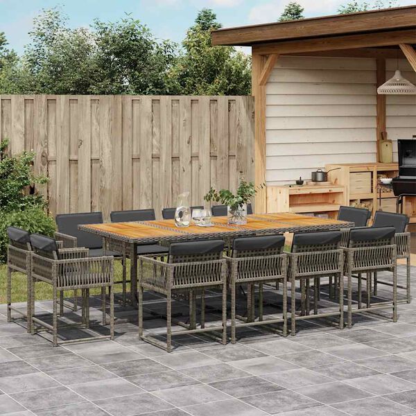vidaXL 13-tlg. Garten-Essgruppe mit Kissen Grau Poly Rattan