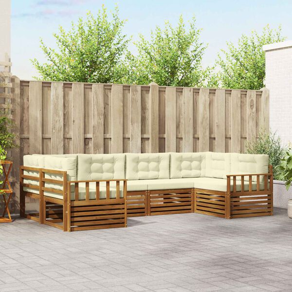 vidaXL Outdoor-Sofagarnitur 6 pcs Natur und Creme Massivholz Akazie