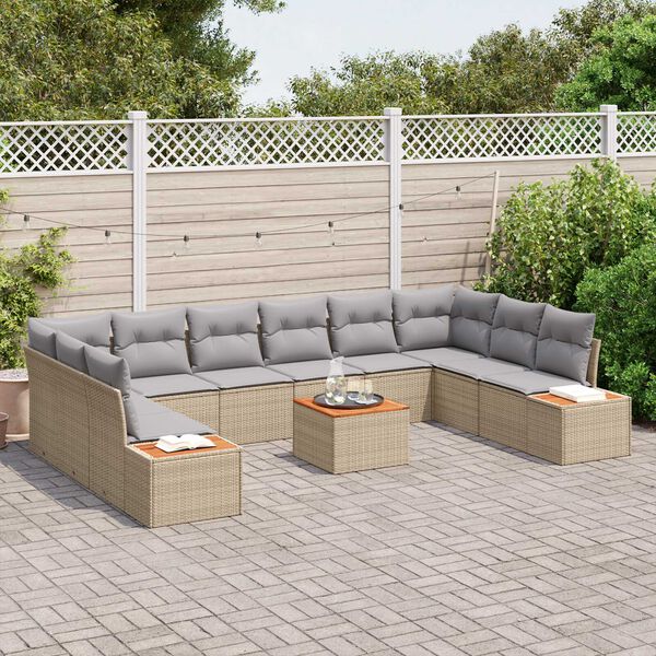 vidaXL Garten-Sofa-Set 11 pcs Beige und Hellgrau Poly Rattan