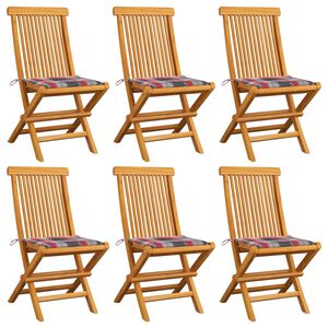 vidaXL Gartenst&uuml;hle mit Kissen 6 Stk. Rot Karomuster Massivholz Teak
