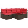vidaXL Sofa Set mit Kissen 7 pcs Braun und Rot Poly-Rattan