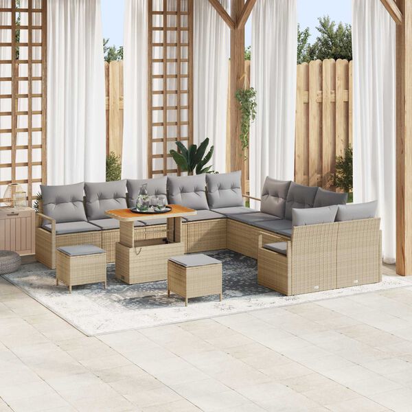 vidaXL Garten-Sofa-Set mit Kissen mit Kissen 13 pcs Beige und Hellgrau