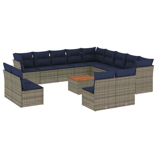 vidaXL 14-tlg. Garten-Sofagarnitur mit Kissen Grau Poly Rattan